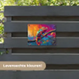 Kameleon - Tak - Gestreept - Bladeren tuinposter los doek klein -sfeer3