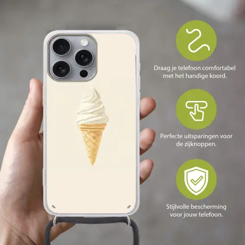 Softijs - Hoorntje - Wit Hoesje iPhone 16 Pro Max met koord klein -sfeer2_NL
