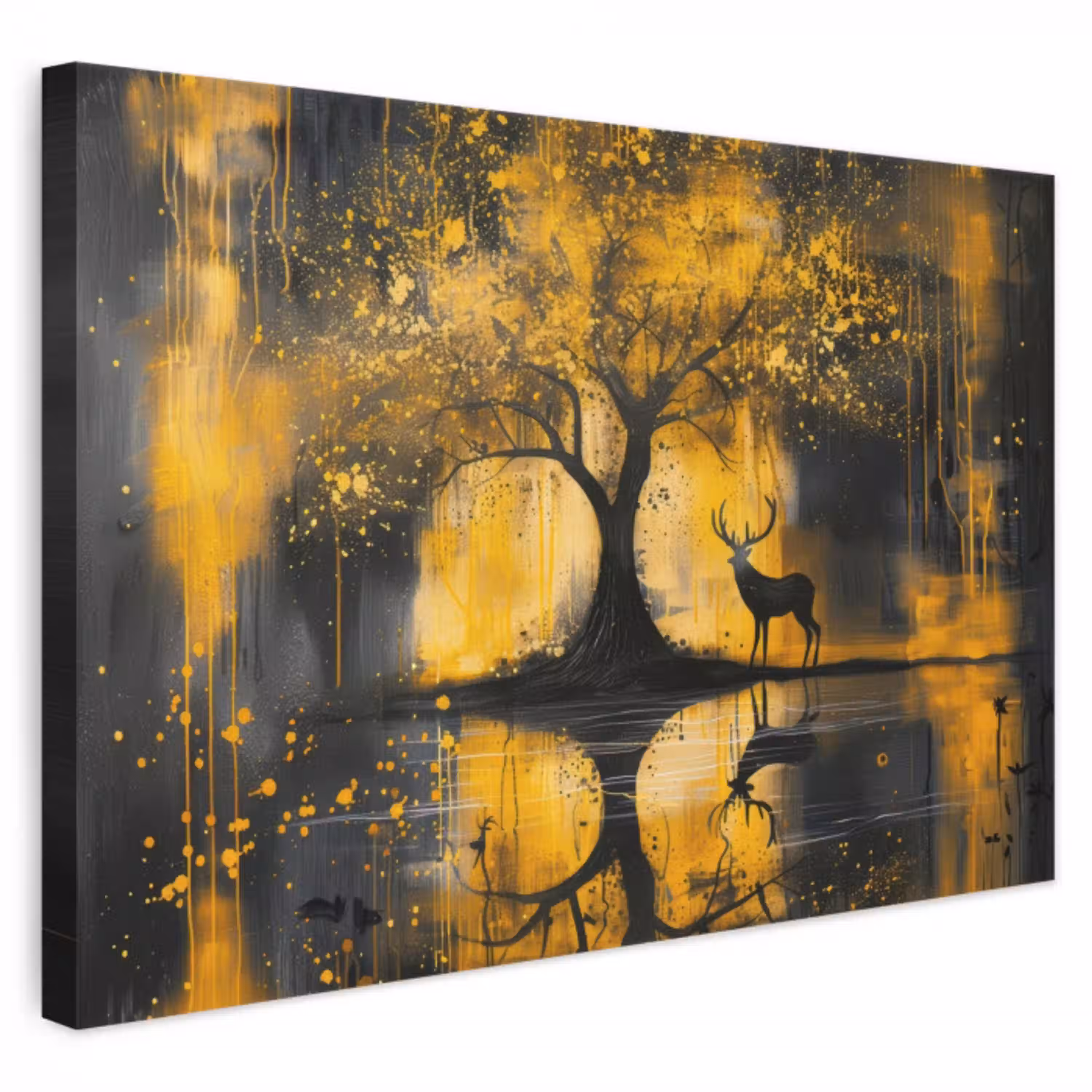 Boom - Verflook - Hert - Natuur - Goud canvas 2cm klein -3d