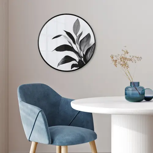 Plant - Bladeren - Minimalistisch - Zwart Fotolijst rond zonder passe partout klein -sfeer2