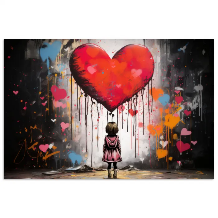 Meisje - Hart - Graffiti - Kunst - Kleuren - Rood poster papier klein -3d