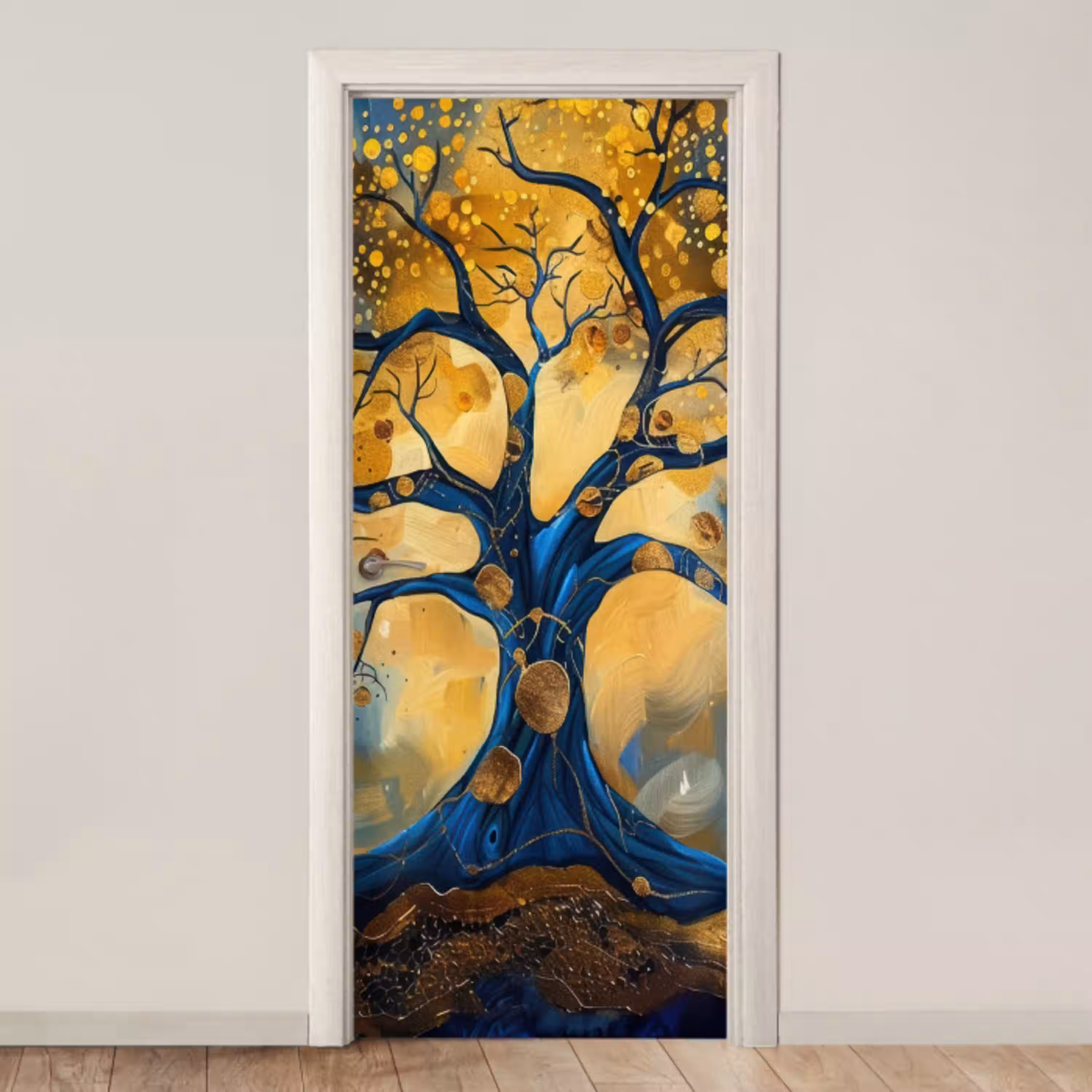 Boom - Levensboom - Blauw - Goud deurposter klein -3d_beige