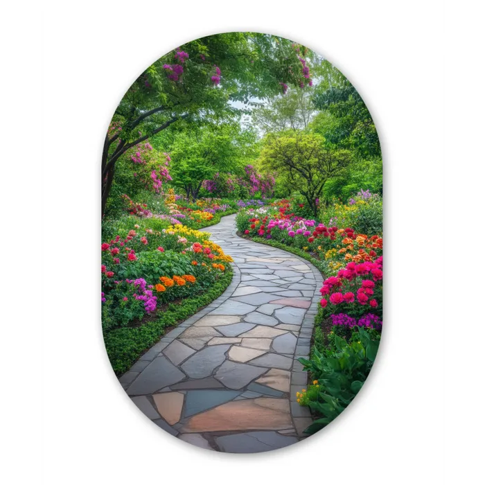Park - Bloemen - Tuin Wandcirkel Ovaal Forex klein -3d