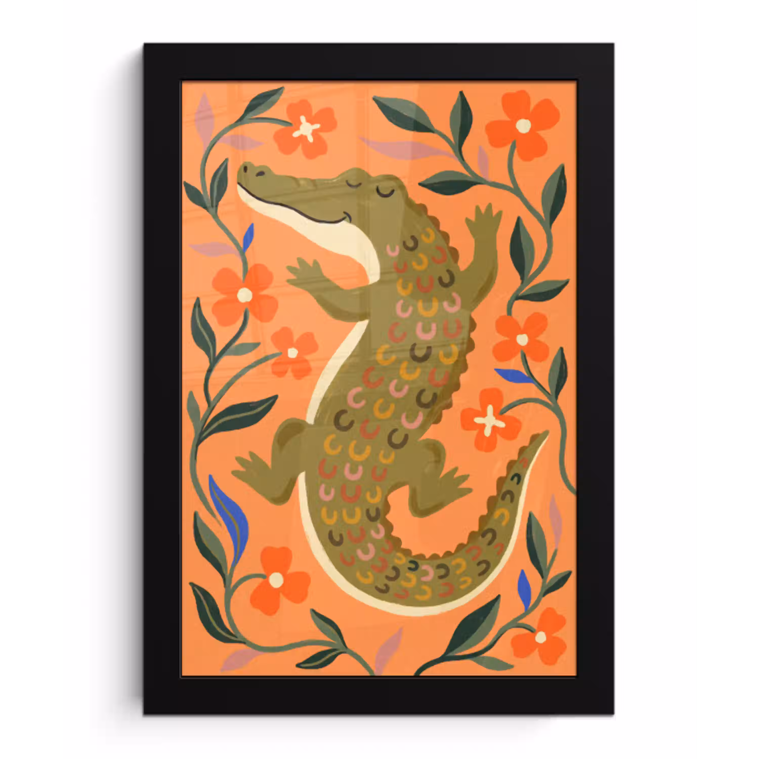 Dieren - Bloemen - Oranje - Illustratie - Natuur fotolijst zwart zonder passe partout klein -3d