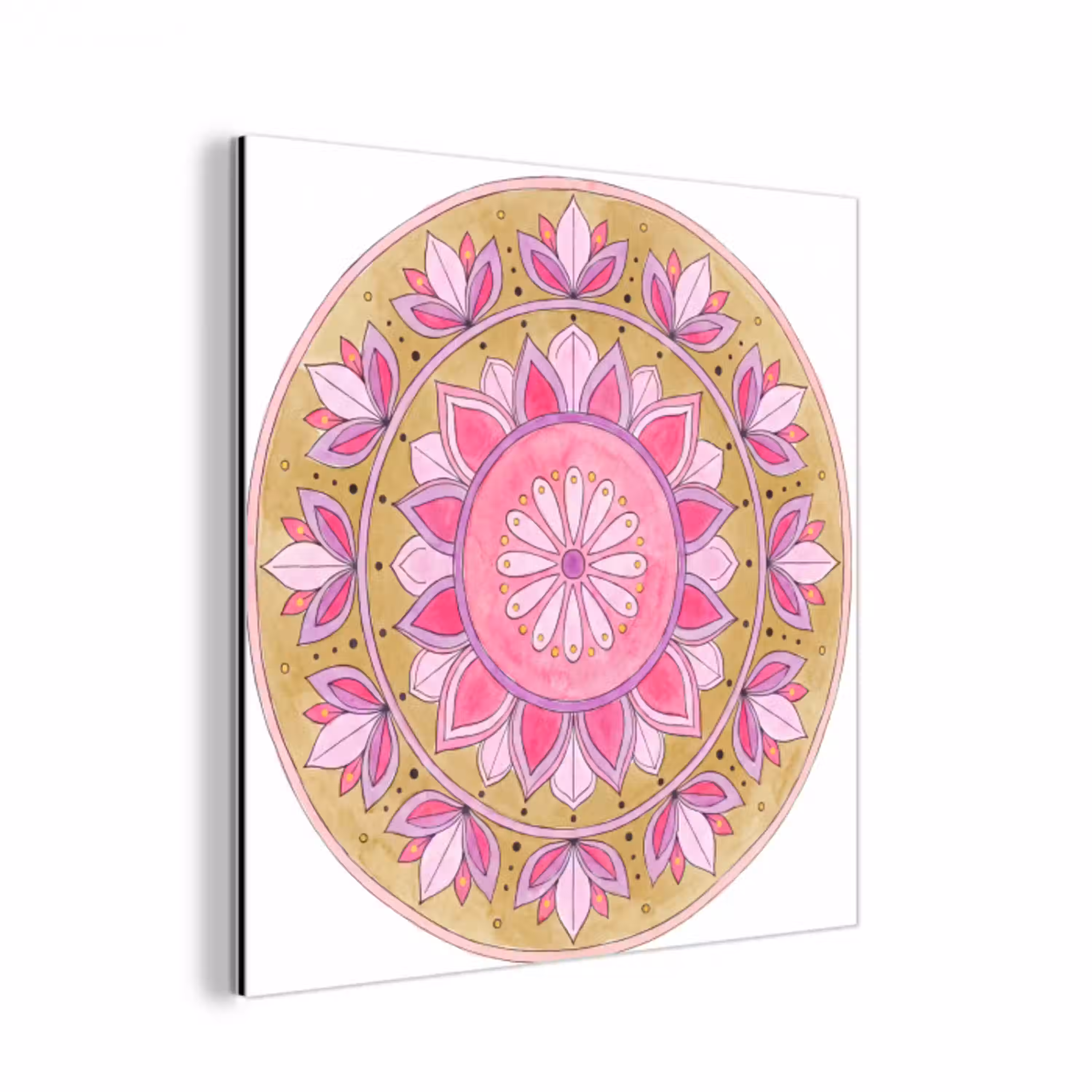 Mandala - Patroon - Kunst - Aquarel - Roze aluminium wit klein -3d