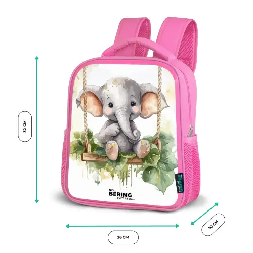 Jong olifantje op een schommel waterverf tekening Kinderrugzak - Roze middel -productfoto_formaten