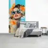Bloemen - Vrouw - Zonnebril - Blauw fotobehang vinyl groot -slaapkamer