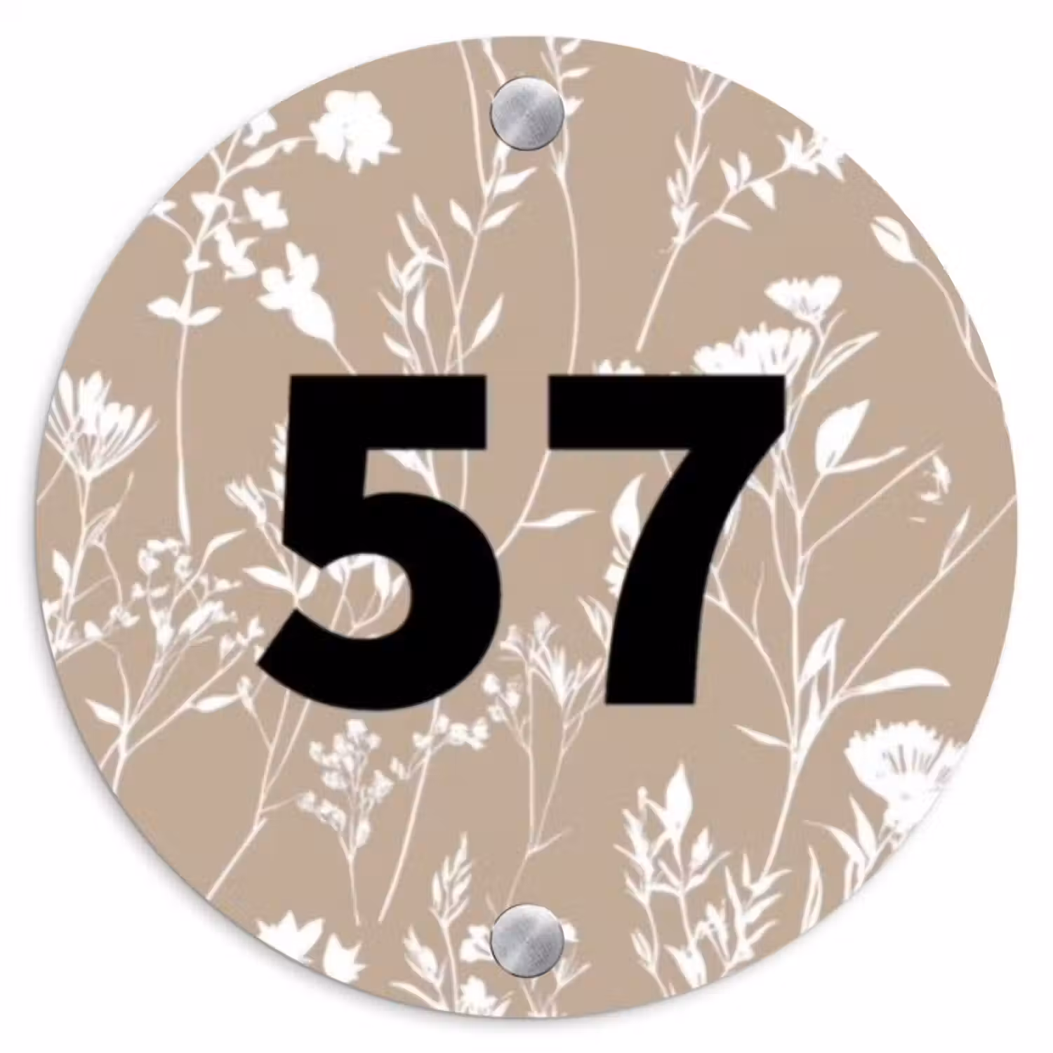 Naambordje voordeur - Rond - Beige bloemmotief - Traditioneel