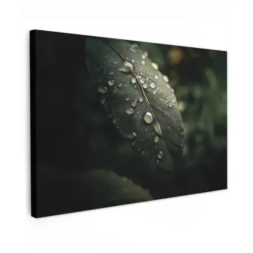 Blad - Groen - Nerven - Regendruppels canvas 2cm klein -z3d