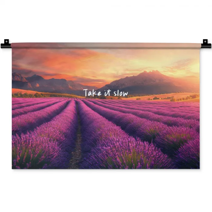 Lavendelveld - Quote - Zonsondergang Wandkleed katoen klein -zz3d