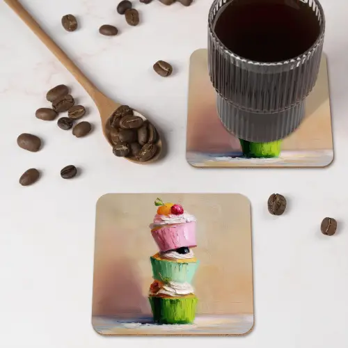 Cupcakes - Gestapeld - Kleurrijk - Fruit onderzetter kurk middel -sfeer2
