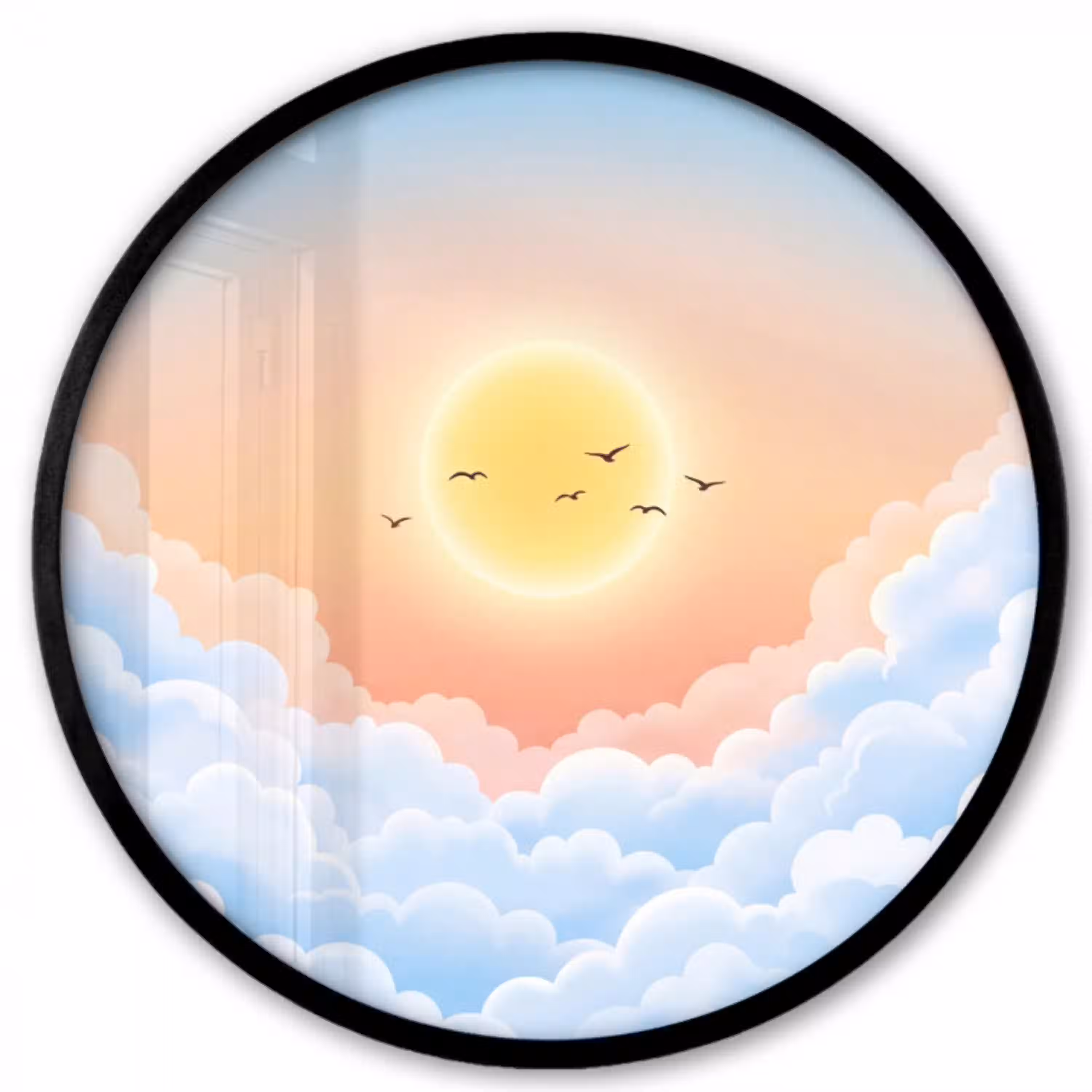 Zon - Vogels - Lucht - Natuur - Geel Fotolijst rond zonder passe partout klein -3d