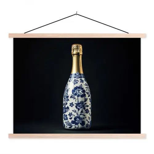 Champagne - Bloemen - Goud - Chique textielposter latten blank klein -3d