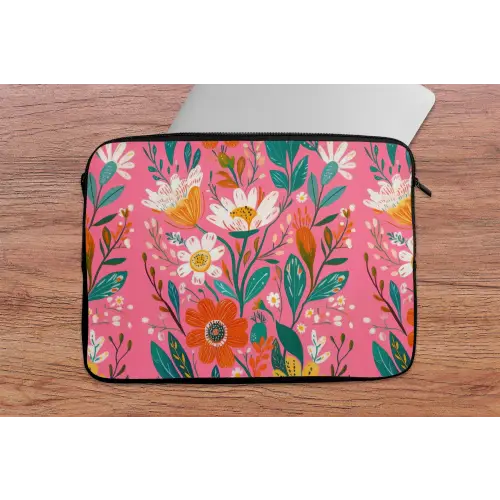 Roze - Bloemen - Wit - Oranje laptophoes neopreen klein -tafel