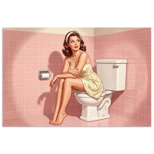 Roze - Retro - Vrouw poster papier klein -3d