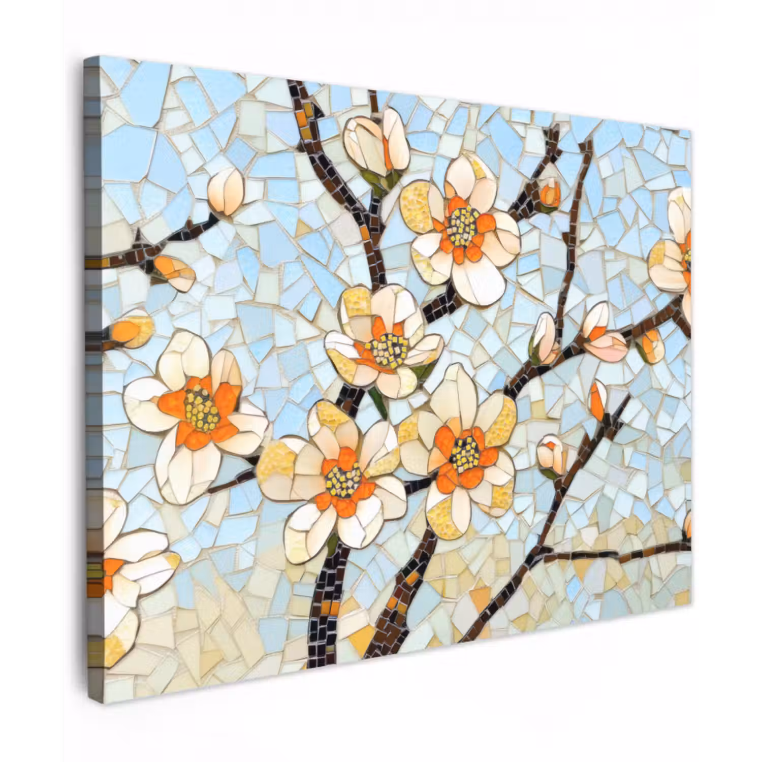 Leinwandbild - Blüten - Weiß - Mosaik - Zweig