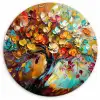 Boom - Abstract - Kleurrijk - Bloemen Wandcirkel kunststof plaat 5mm dik klein -3d