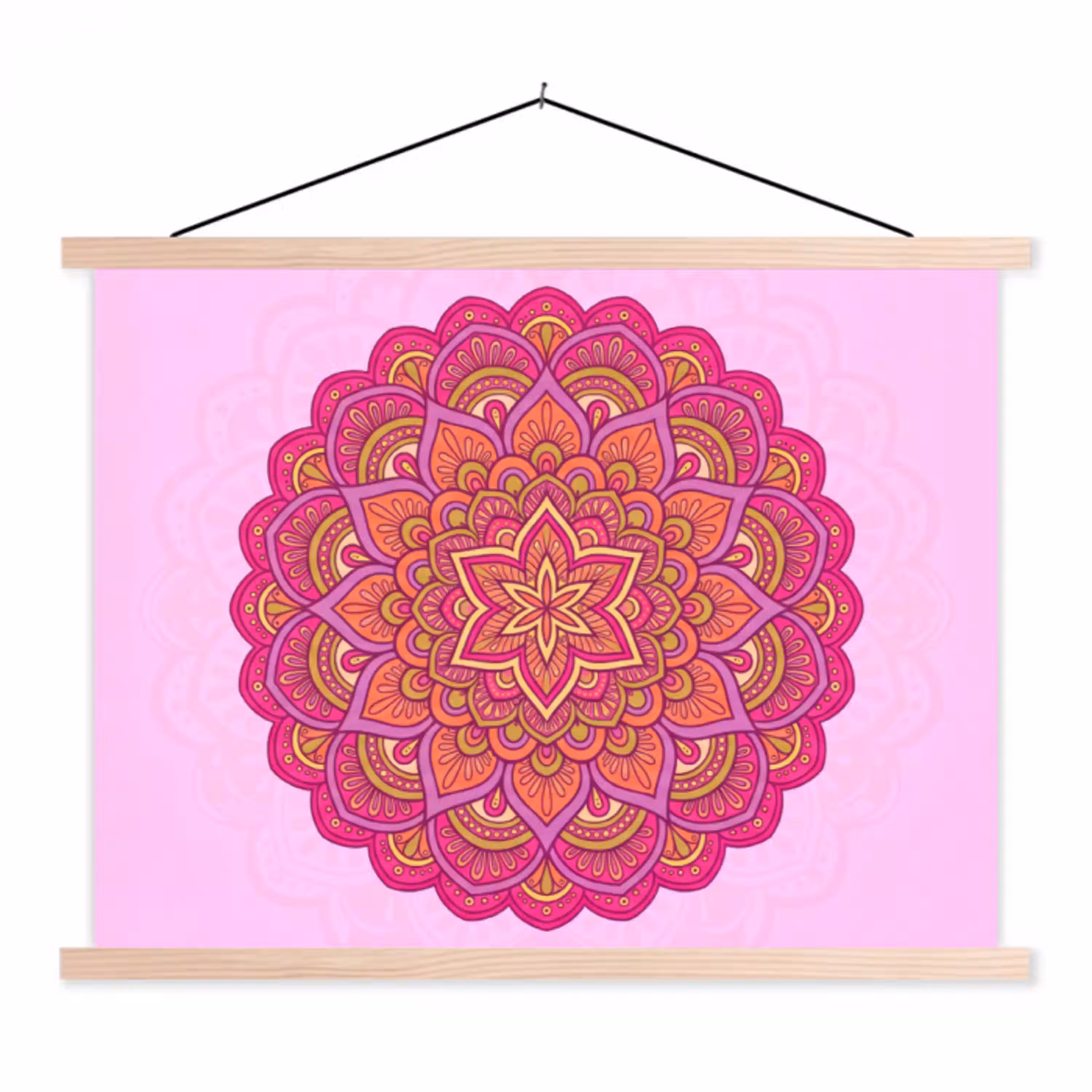 Mandala - Cirkel - Spiritueel - Oosters - Roze textielposter latten blank klein -3d