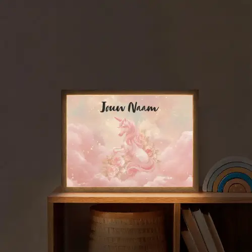 Eenhoorn - Wolken - Roze Light Box met batterij (Wandlamp kind) middel -sfeer1_kind