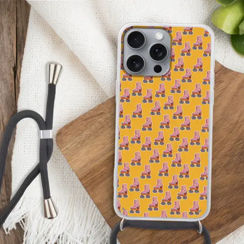 Geel - Rolschaatsen - Patroon Hoesje iPhone 16 Pro Max met koord klein 804 -sfeer4