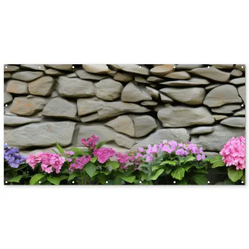 Hortensia’s - Stenen - Muur - Bloemen Balkonbeschermer Duitsland klein -zz_3d
