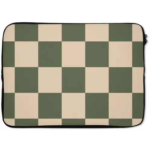 Schaakbord print - Groen - Beige - Blokjes laptophoes neopreen klein -zkaufland3dotto