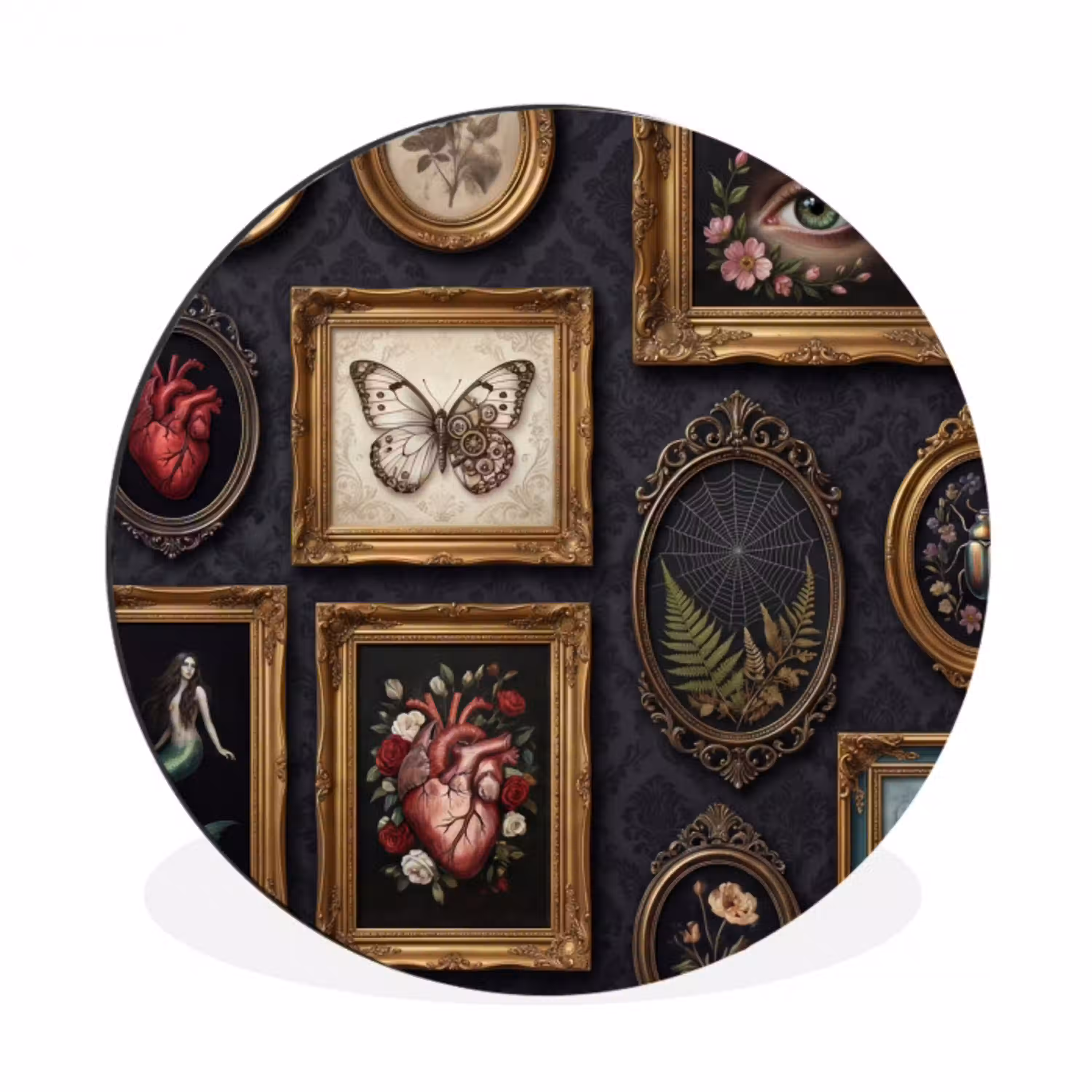 Kunst - Collectie - Vintage - Klassiek - Donker Wandcirkel aluminium klein -3d