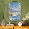 Doorkijk - Strand - Raam - Duinen - Zee Wandcirkel Ovaal Glas middel -sfeer2