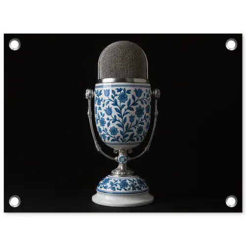 Microfoon - Delfts blauw - Muziek tuinposter los doek klein -3d