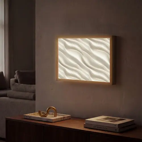 Diagonaal - Golven - Crème Light Box met batterij (Wandlamp) middel 907 -sfeer1
