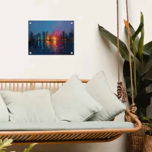 Skyline - Penseelstreken - Donkerblauw - Lichtgevend tuinposter los doek klein -sfeer7