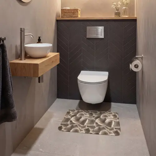 Waaiervorm - Beige - Vezel textuur WCmat klein 1009 -sfeer2