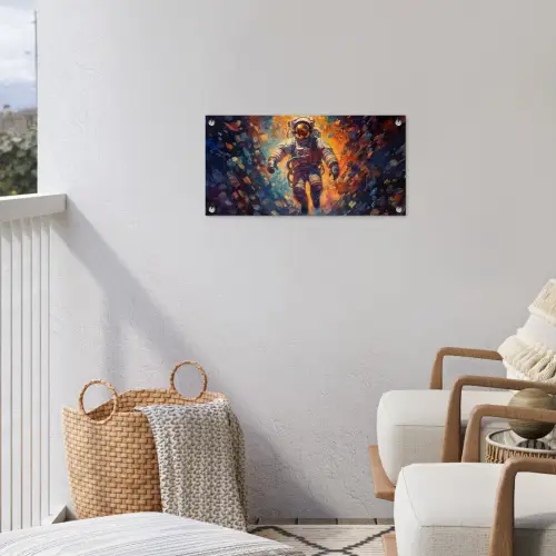 Astronaut - Neon - Oranje - Ruimte tuinposter los doek klein -sfeer8