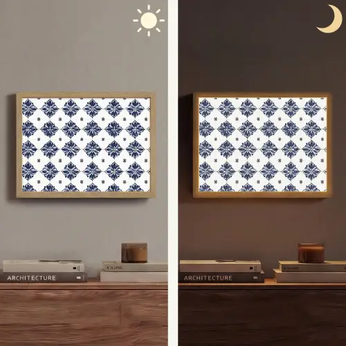 Tegelmotief - Blauw - Wit - Bloem Light Box met batterij (Wandlamp) middel 907 -sfeer3