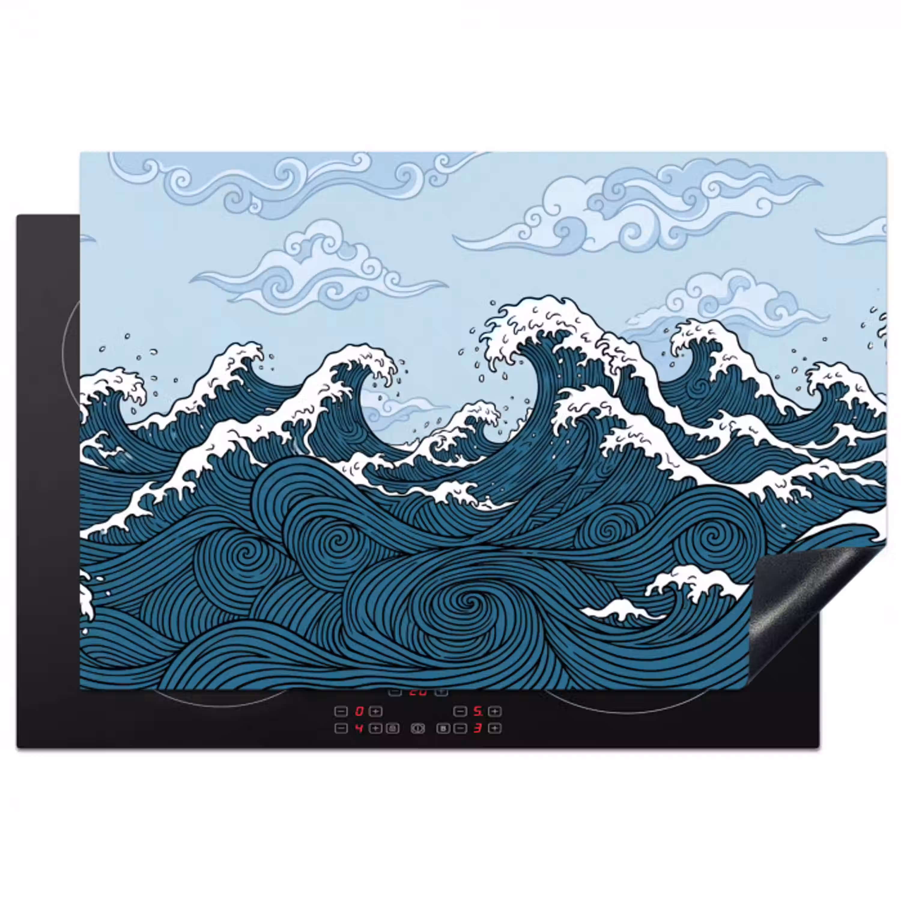 Zee - Golven - Japans - Natuur - Blauw Inductie beschermer vinyl 3mm klein -3d