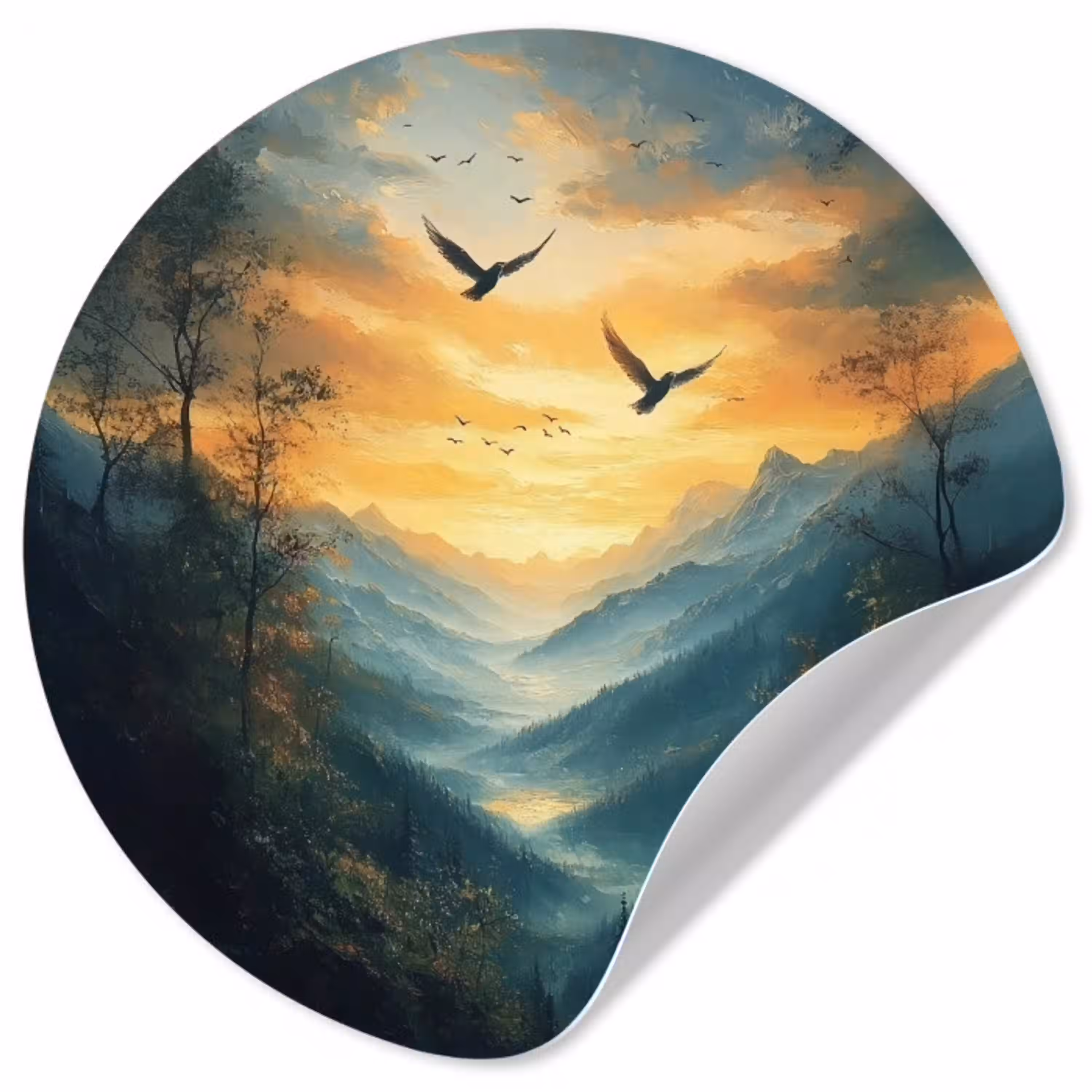 Vogels - Zon - Bomen - Groen Wandcirkel behangsticker klein -3d
