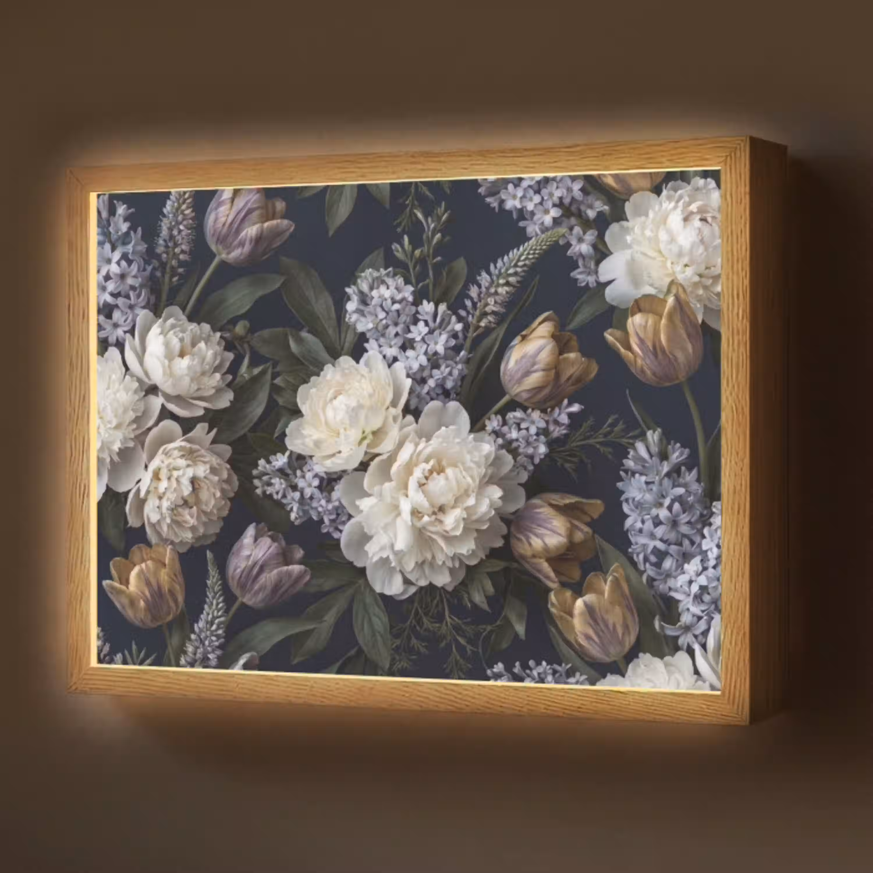Bloemen - Donker - Elegant - Natuur - Wit Light Box met batterij (Wandlamp) middel -z3d_website
