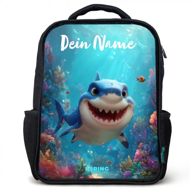 Kinderrucksack mit Namen - Schwarz - Riff - Koralle - Hai - Tier
