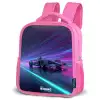 Neon - Raceauto - Lichtstrepen - Paars Kinderrugzak - Roze middel -schuin