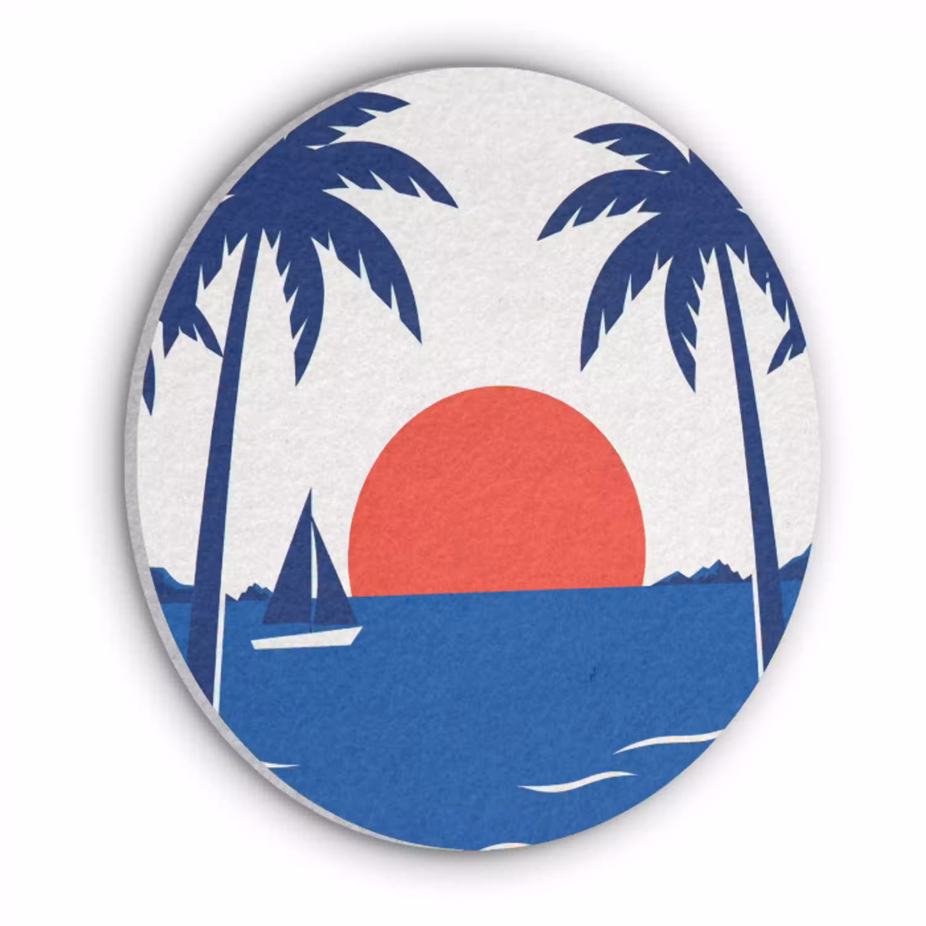 Zonsondergang - Zee - Palmboom - Tropisch - Modern Akoestische PET Vilt - Rond klein -3d