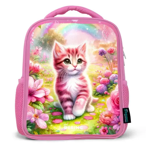 Roze regenboogkatje Kinderrugzak - Roze middel -3d
