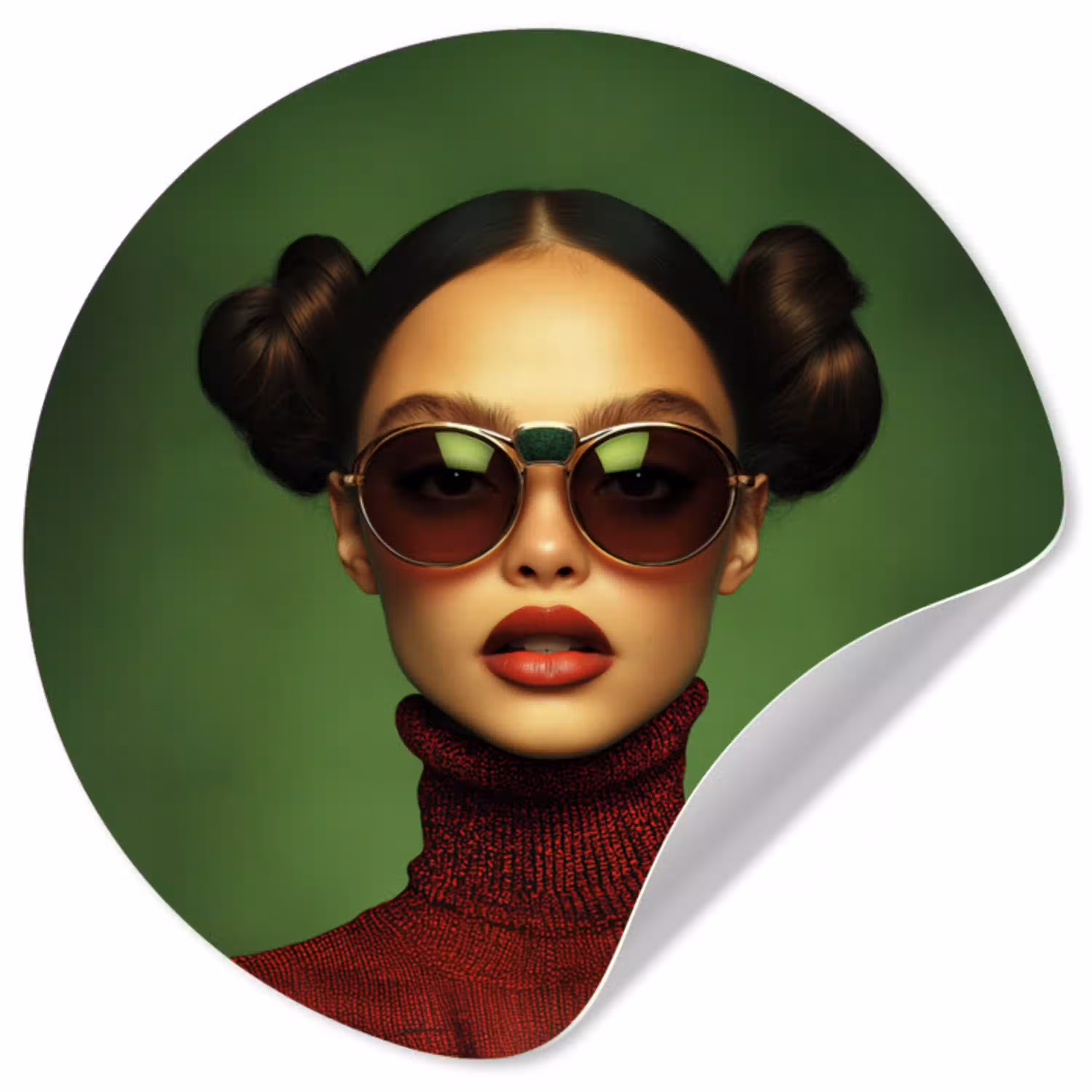 Vrouw - Groen - Bril - Aesthetic - Modern Wandcirkel behangsticker klein -3d