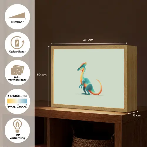 Staart - Dino - Minimalistisch - Blauw Light Box met batterij (Wandlamp kind) middel -USP_websiteoverzichtNL