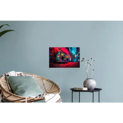 Boombox - Rood - Graffiti - Neon Muursticker klein -plant