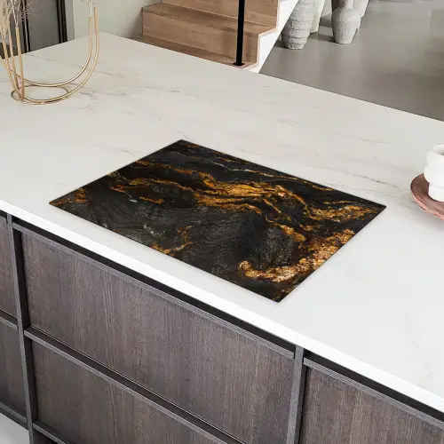 Marmer - Kalk - Zwart - Goud - Marmerlook - Luxe Inductie beschermer vinyl 3mm klein -sfeer8