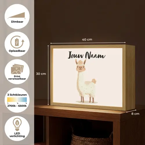 Lama - Dieren - Boerderij - Pastel Light Box met batterij (Wandlamp kind) middel -USP_websiteoverzichtNL