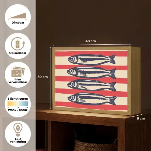 Sardines - Rood en beige strepen Light Box met batterij (Wandlamp) middel -USP_websiteoverzichtNL