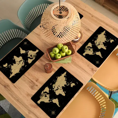 Wereldkaart - Beige - Zwart Placemat vinyl groot -zzsfeer5_Kitchenyeah-website