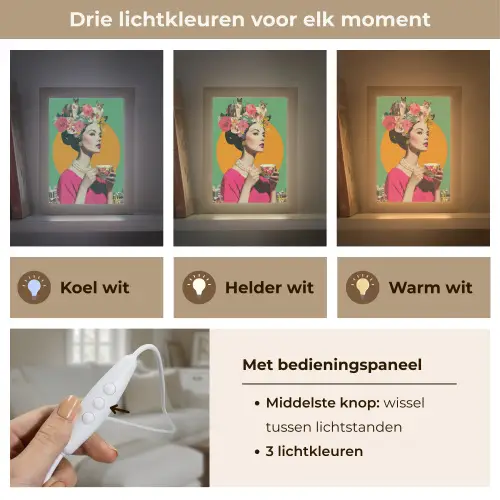 Retro - Vrouw - Stad - Zon Light Box met kabel (Tafellamp) klein -USP_lichtkleurNL