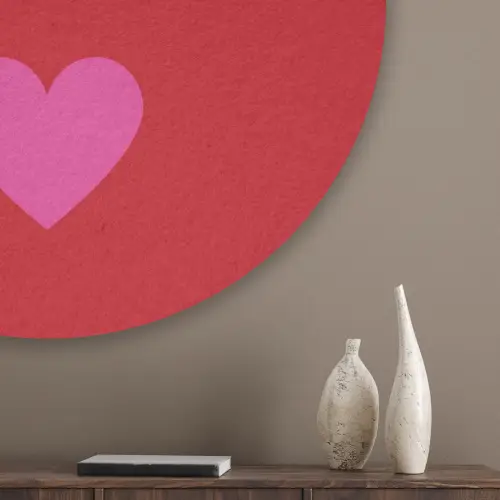 Minimalistisch - Rood - Roze - Hartjes Akoestische PET Vilt - Rond klein -sfeer5_closeup
